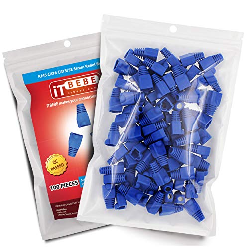 ITBEBE Blue RJ45 Strain Relief Boot Covers 100-Count Set for Cat5 Cat5e, and Cat6 Ethernet Connectors