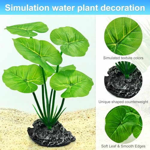 Image of Artificial Fish Tank Decorations Plants, Aquarium Decor Plant Plastic Realistic Silk Plants for Fish Tank Leaf Pad Hammock for Small Tank, Goldfish, Reptiles