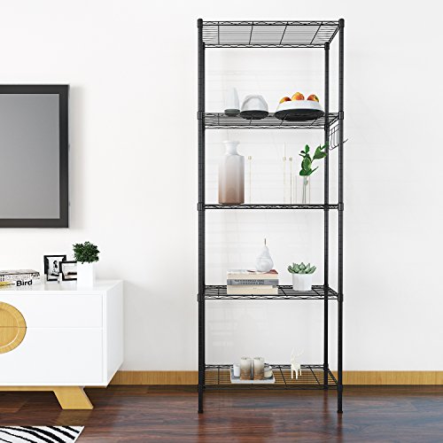 Homdox Standregale 6 Ablage Küchenregal Metallregal mit Seitenhaken aus verchromt 54 x 29 x 160cm, Schwarz (Schwarz, 6 Ablage)