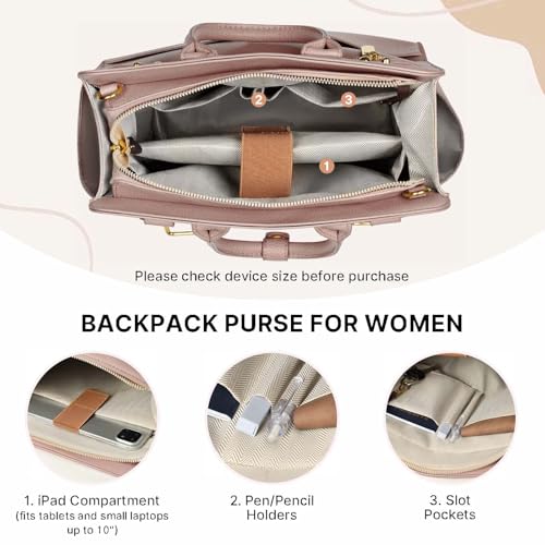 Image of JKAOO Backpack Purse for Women PU Leather Travel Backpack, Pink | 4 in 1 Designer Convertible, Removable Strap