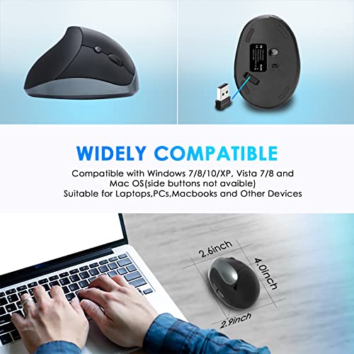 Image of Right Hand Ergonomic Vertical Wireless Mouse Type C Rechargeable 6 Btn Mice | 800-3200 DPI, silent click, mouse jiggler, 430mAh battery, 70 day standby, 2.4G wireless, wrist relief, fits PC laptop Mac