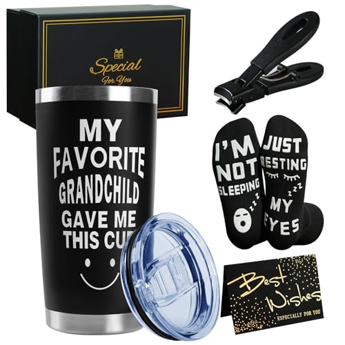 TOONGEEN Grandad Birthday Gifts from Grandchildren, Unique Grandad Gifts, Fathers Day Gift Christmas, Personalised 20oz Insulated Drinking Cup Presents Set for Grandpa