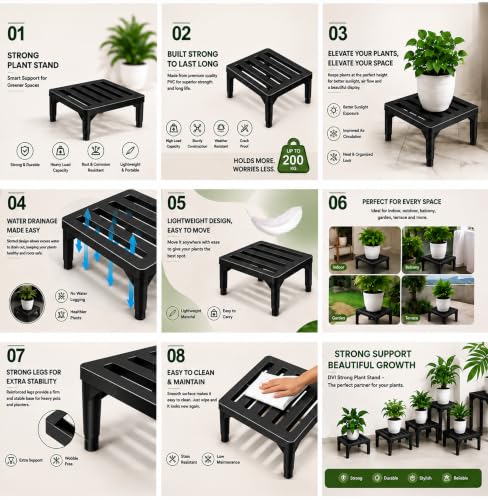 Image of DVI Heavy Duty Black Plant Stand | Pack of 10 | Strong, Durable, Rust-Proof | Supports Up to 200 Kg | Indoor & Outdoor Use | Pot Stand for Big Size Plants | All Weather Resistant Pot Stand