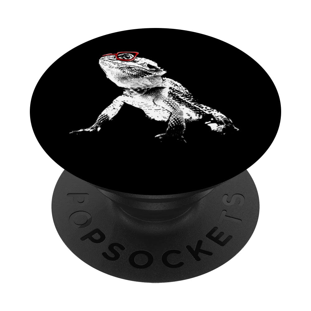 Bearded Dragon Nerd Pet Lizard Geek Bearded Dragon PopSockets Swappable PopGrip, Black
