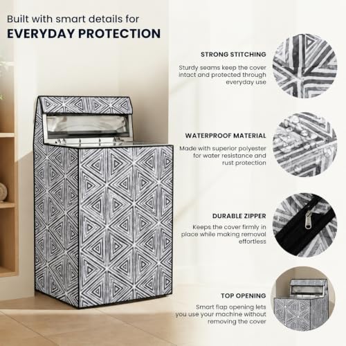 Image of Star Weaves Fully Automatic Top Load Washing Machine Cover for Samsung /IFB /LG /Godrej /Whirlpool /Bosch / 7 kg, 7.5 Kg (58 X 58 X 89 Cms),Waterproof & Dustproof Polyester (Black & White)