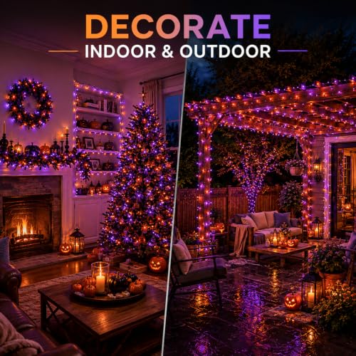 RUMCU LIFE 100FT Orange Purple Halloween Lights, LED String Lights with 8 Modes and Timer, Plug-in Outdoor Decor for Trees, Porch, Yard, Fall and Thanksgiving - image 6