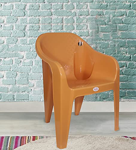 Image of PETALS Plastic Chairs Set of 2 Without Cushion | Arm Chair for Drawing /Living Room | Armchairs for Home /Office /Garden /Indoor & Outdoor | Cap Upto 150 Kgs | Beige, 2 Pcs, Bravo | 3 Years Warranty