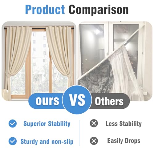 Image of AIZESI 2 Pack Tension Curtain Rod for Windows 45 to 77 Inch, Adjustable Expandable Spring Curtain Rods No Drilling, Non Slip Curtain Rod for Bedroom Doorway Closet, Black