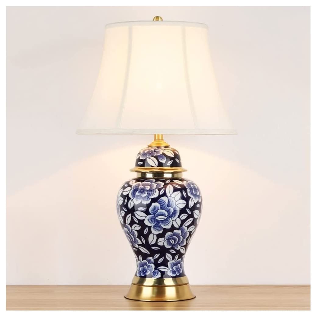 AZHKJKZH Table Lamp Vintage Table Lamp Oriental Ceramic Desk For Living Room Bedroom Nightstand Home Office For Home(B,Push Button Switch)