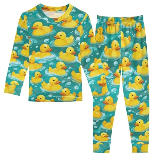 SPRIPORT Cute Cartoon Rubber Ducks Soft Comfy Pajama Set 2 Piece Pjs Set Long Sleeve Top and Pants Cotton Sleepwear 4T Multicolor