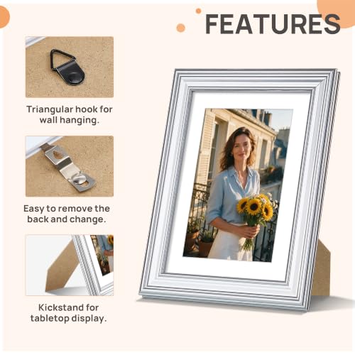 Image of upsimples 5x7 Picture Frame, Vintage Frames Decor, 1Pack Silver | Fit 4x6 and 5 x 7 Photo, Wall or Tabletop Display, Antique-style Decoration, Rustic Farmhouse Decor, For Weddings