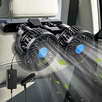 Mineup Auto Ventilator für Rücksitz, 12V Doppelkopf-Autolüfter Kühlung, Doppelkopf Autolüfter Gebläse mit 3 Geschwindigkeiten, Ventilator für Auto, 360° Drehbarer Leise Lüfter für Auto/SUV/RV