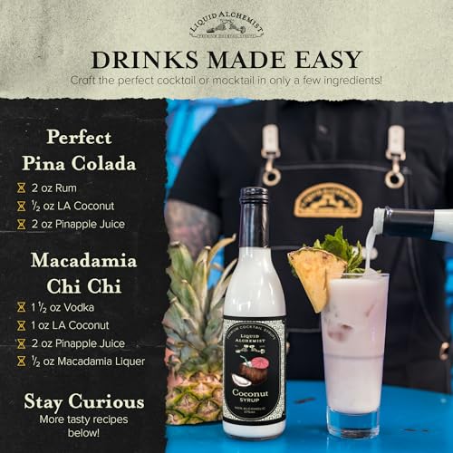 Image of Liquid Alchemist Coconut Syrup for Drinks - Real Ingredients Make our Cream of Coconut Syrup a Perfect Pina Colada Drink Mix - Tropical Flavoring for Drinks - Vegan & Non-GMO (12.7 oz)
