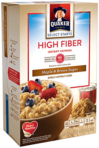 Image of Pack of 4 - Quaker Instant Oatmeal, High Fiber, Select Starts, Maple Brown Sugar, Breakfast Cereal,1.58oz-8 Packets Per Box
