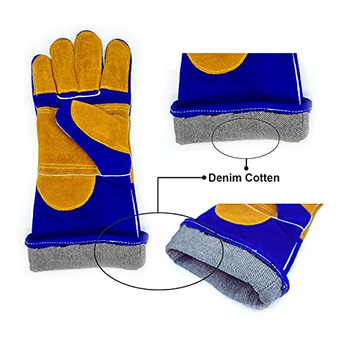 Tulgigs 16Inches 932℉ Premium Leather Welding Gloves Gauntlets Extreme Heat & Abrasion Resistant Bbq Grilling Leather Welders Glove Mitts With Reinforced Thumb Strap (Blue) #TOP7