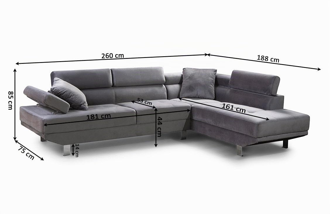 S & S Saldos y Stocks Sofa Rinconera Chaise Longue Executive 262cm Gris, Chaise Izquierdo