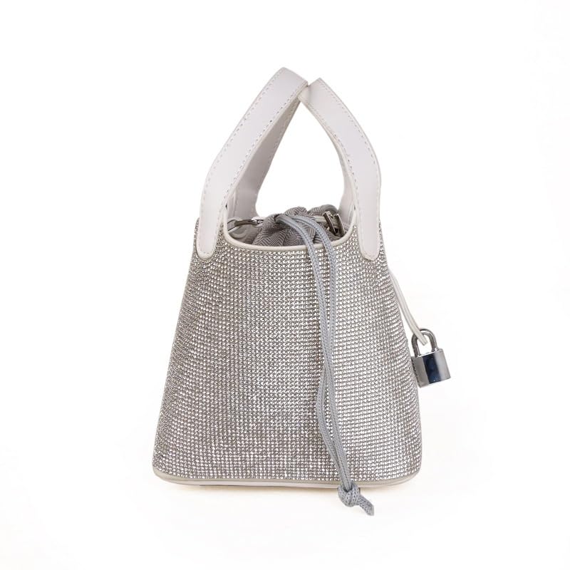 Women's Leather Bucket Bag Sparkling Rhinestone Leather Handbag Lock Design Top-handle Purses Shoulder Handbag3