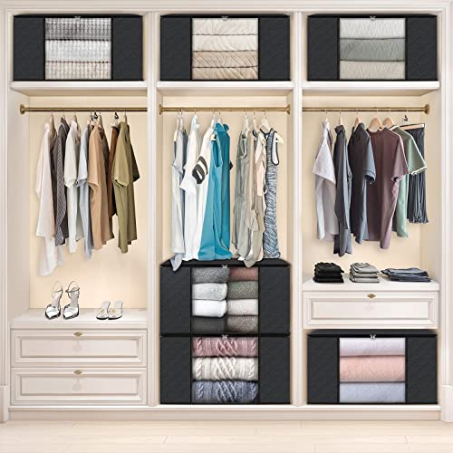 Image of Fab totes Storage Bags,Clothes Blanket Storage Bins Foldable Closet Organizers with Reinforced Handle for Home Dorm Storage and Organization,Fabric Bags for Organizing Sheets,Clothing (Black,4 Pack)