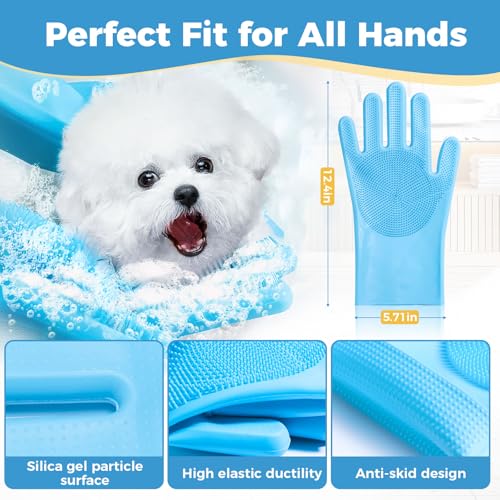 JINHUIYUAN-Pet-Grooming-Gloves-Dog-Washing-Gloves-with-Silicone-Teeth-Dog-Bathing-Shampoo-Brush-Heat-Resistant-Five-Finger-Design-for-Bathing-Massaging-Hair-Removal-Suitable-for-Dogs-and-Cats