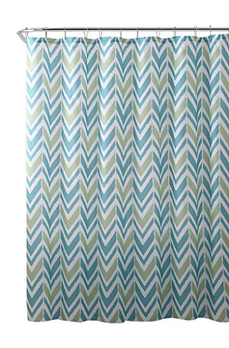 VCNY Home Chevron Fabric Shower Curtain: Pattern Geometric Design, 72 by 72 Inches, Blue Green