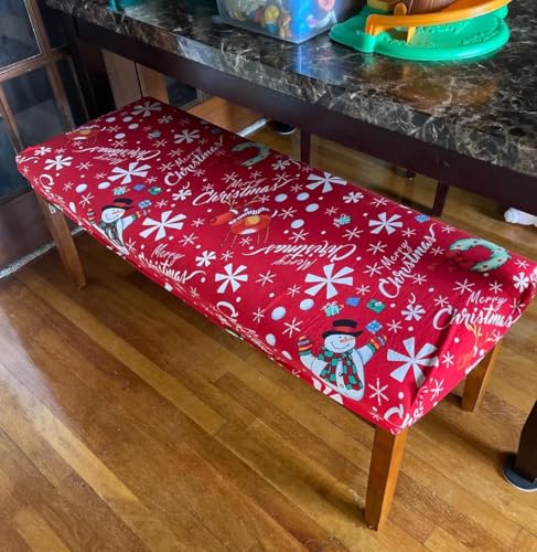 Image of SearchI Christmas Dining Bench Cover, Stretch Washable Long Bench Seat Covers, Rectangle Dining Table Bench Slipover for Dining Room, Living Room, Kitchen(Snowman)