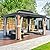 YOLENY 12' x 16' Hardtop Gazebo Ultra-Thick Columns and Beams with Wood Grain Aluminum Frame, Dual Material Double Roof, Outdoor Gazebo with Netting and Curtains for Deck, Backyard and Patio