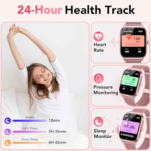 Image of Smart Watch for Women, Answer /Make Call /AI Voice,1.85 inch HD Smartwatch Compatible for iPhone /Samsung /Android,120+Sport Modes Fitness Tracker with Heart Rate /Sleep Monitor, IP68Waterproof (2 Bands)