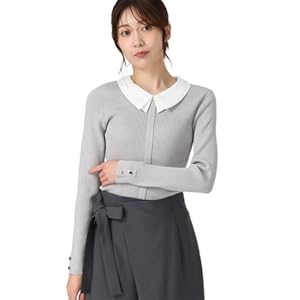 [ミッシュマッシュ] ニット/セーター レディース ニット 長袖 襟付き ダブル襟 取り外し 2way 無地 リブニット フェミニン カジュアル ベーシック シンプル きれいめ 秋服" 