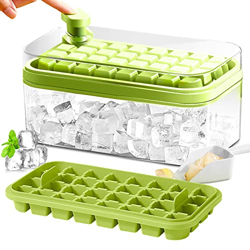 2-Pack Ice Cube Tray with Lid and Bin - 64 Ice Cubes (Green)