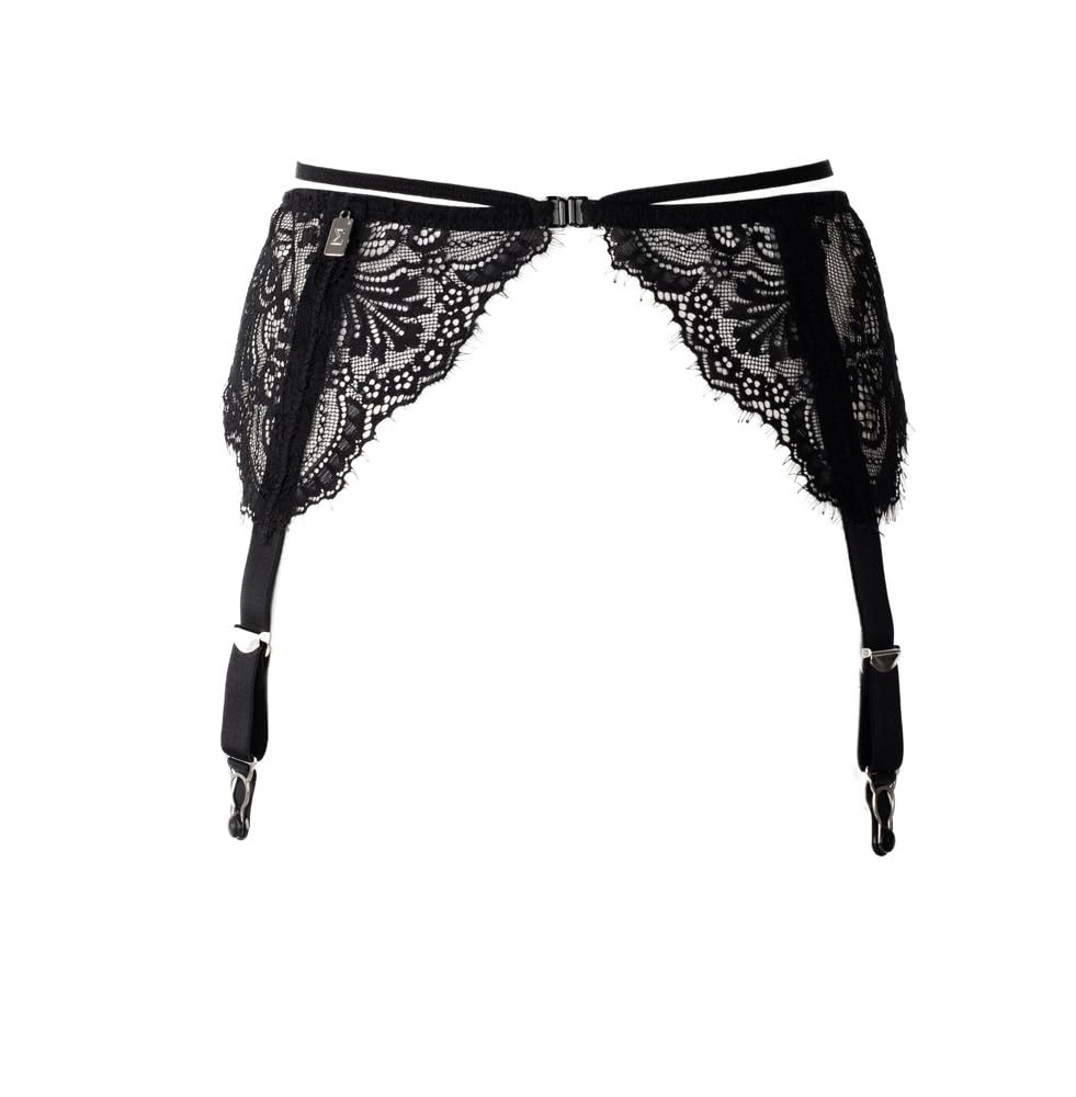EROS VENEZIANI Reggicalze in Pizzo Nero, Made in Italy, 3077