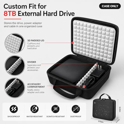Image of Case Compatible for Seagate Expansion Desktop,Western Digital WD My Book /Elements Desktop External Hard Drive USB 3.0 8TB - Black