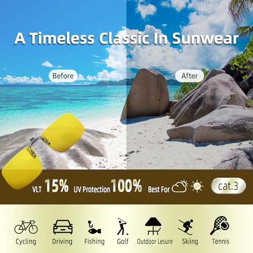 Image of Polarized Clip On Sunglasses Over Prescription Glasses for Men Women, UV400 Clip on Polarized Glasses for Driving