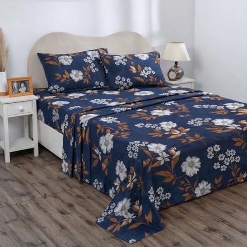 Image of BSB HOME 2 Bedsheet Combo Set with 4 Pillow Covers - Premium Cotton Glace Cotton Microfiber Printed Double Bedsheets, 2 Elegant Colors, Soft Breathable Luxury Bedding Set - Blue and Yellow