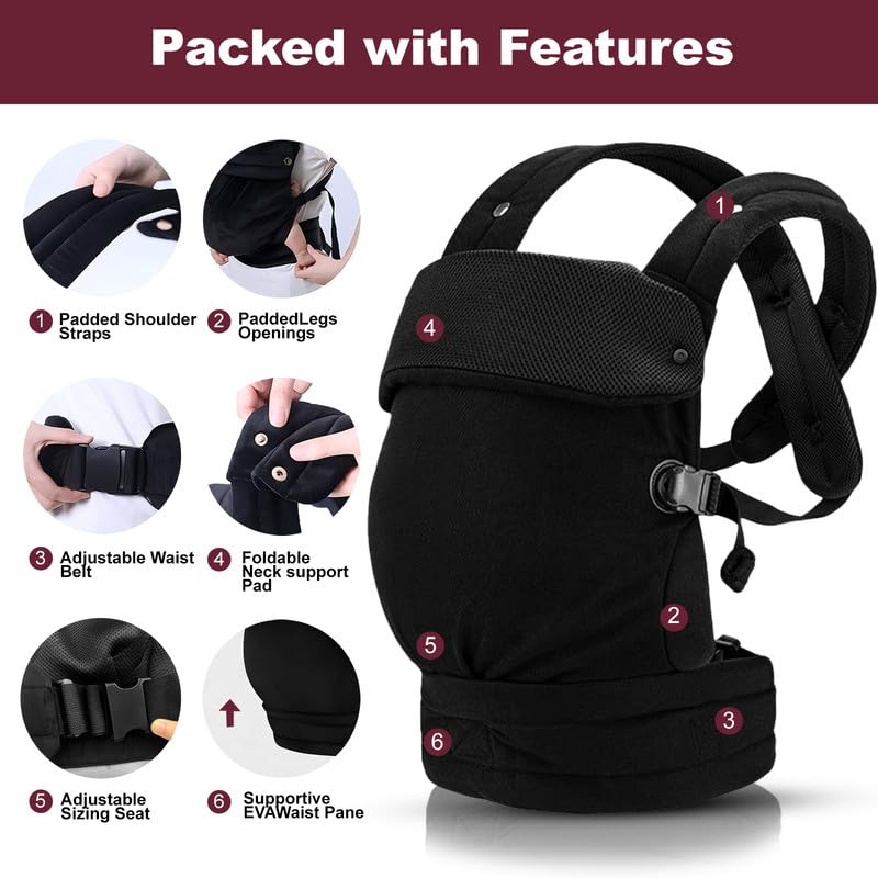 Miniatura 5 de Portabebés para recién nacidos a niños pequeños - Soporte ergonómico para bebés de 7 a 45 libras, acogedor portabebés portabebés mochila de