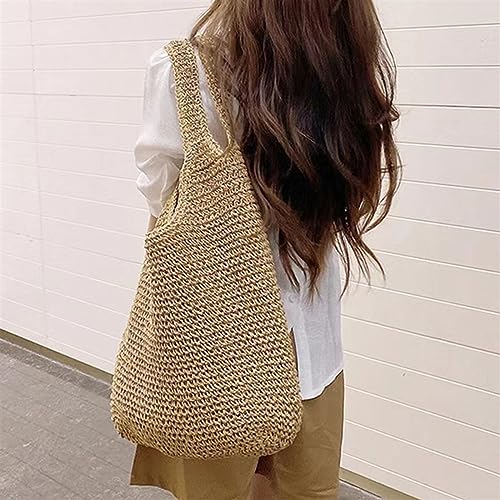 Handmade Straw Woven Bag Summer Women's Bag Woven Bag Large Single Shoulder Crochet Beach Bag Handmade Straw Woven Bag2