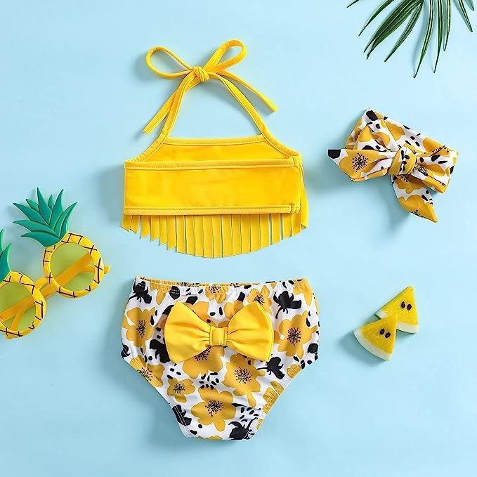 Image of Baby Bucket Girls Stylish Two-Piece Swimsuit| Baby Girl Bikini Swimsuit with Headband