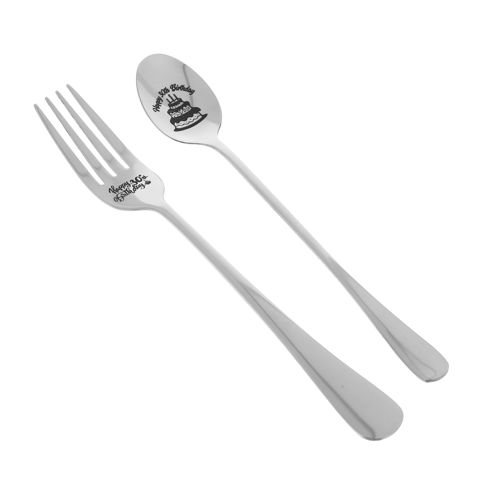 Cabilock Engraved Stainless Steel Cutlery for Birthday Unique Serving Spoons and Forks for Parties Celebrations and Everyday Use for Men and Women