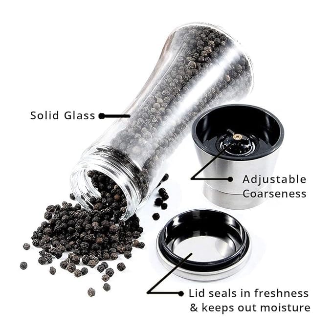 Image of Premium Pepper Grinder & Salt Shaker for Professional Chefs - Adjustable Coarseness Spice Mill with Brushed Stainless Steel and Ceramic Blades (1 PCS)