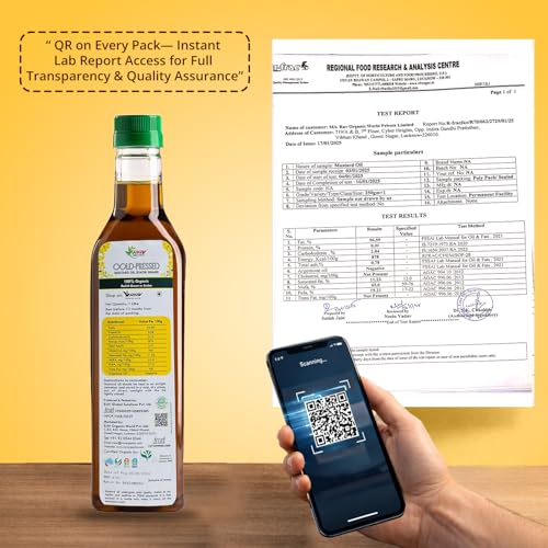 Image of Rav Organics Certified Organic Cold Pressed Mustard Oil - 1 Litre Each (Pack of 2) | Total 2 Litres + 500 ml Free | Pure Cooking Oil Rich in MUFA & PUFA - Omega 3| Sarson Oil for Traditional Indian Flavor for Tadka & Pickle, Kachi Ghani, No Argemone oil | Clean Lable Food - Full of Nutrients