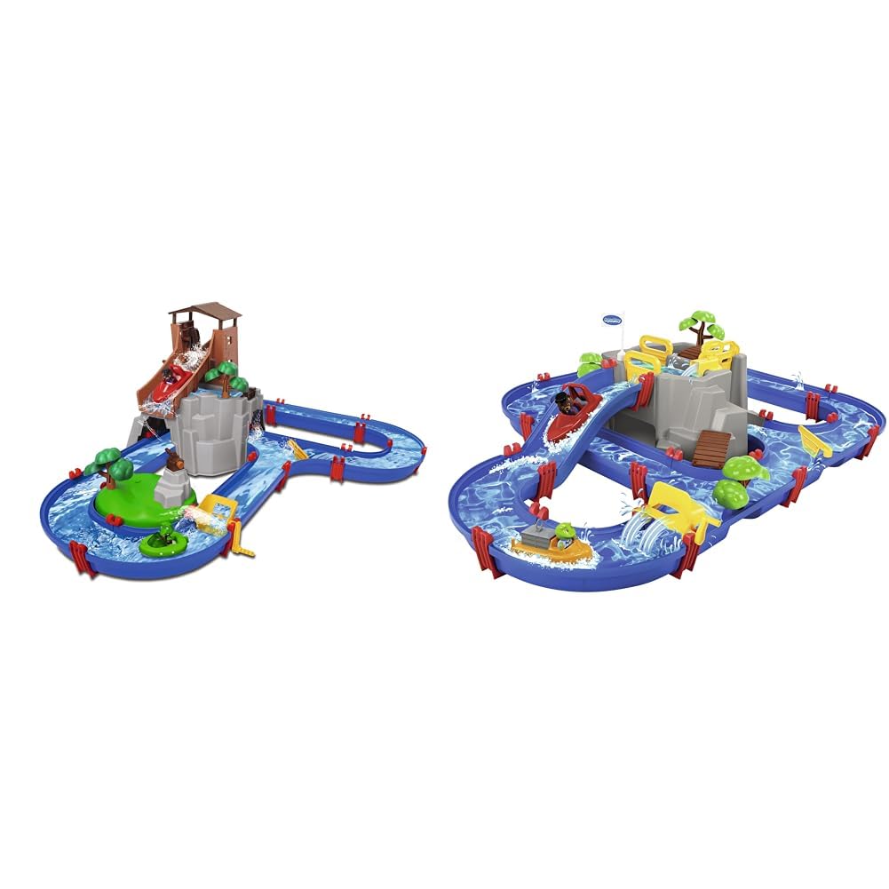 Simba AquaPlay - Adventureland - Wasserbahn mit Berg, Turm und Stausee & AquaPlay - Wasserbahn Set Bergsee - 42-teiliges Spieleset mit Bergsee