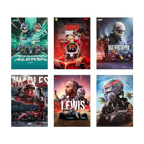 Image of CodersParadise F1 Formula One Wall Posters | Pack of 6, 8x12 Inch (A4) Premium Racing Car Prints, Aesthetic Motorsport | Wall Art for Bedroom, Living Room, Office & Gaming Room, Includes Glue Dots