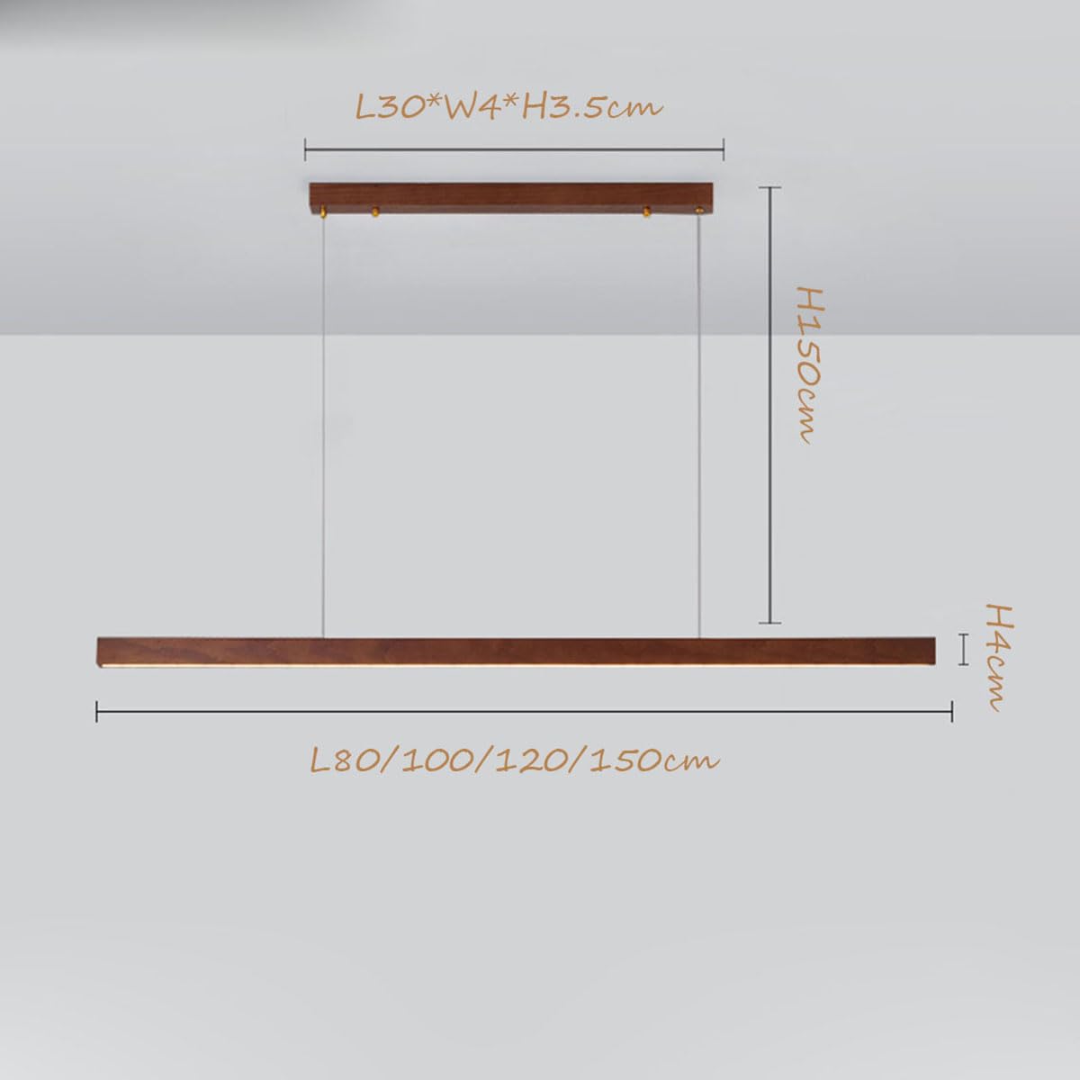 Moderne Hängelampe Holz Esszimmerlampe LED Pendelleuchte esstisch Dimmbar Linear Design hängeleuchte mit Fernbedienung Esstischlampe hängend höhenverstellbar für Esszimmer (Nussbaumholz, L80cm)