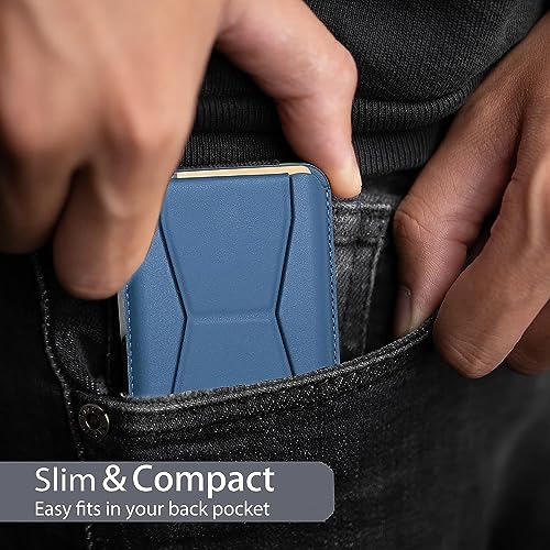 Image of ClickCase MagSafe Wallet for iPhone 14 /13 /12 Series, Adjustable Stand, Card Holder, Vegan Leather (Blue)