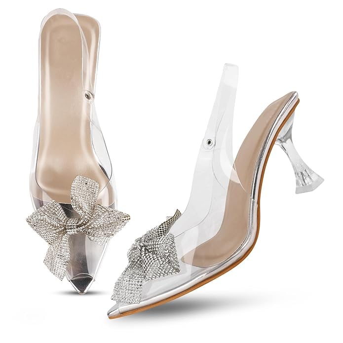 Floral Mules with Clear Block Heel, Black Multi-Color, Pointed Toe, Slip-on, Size 6-image-35