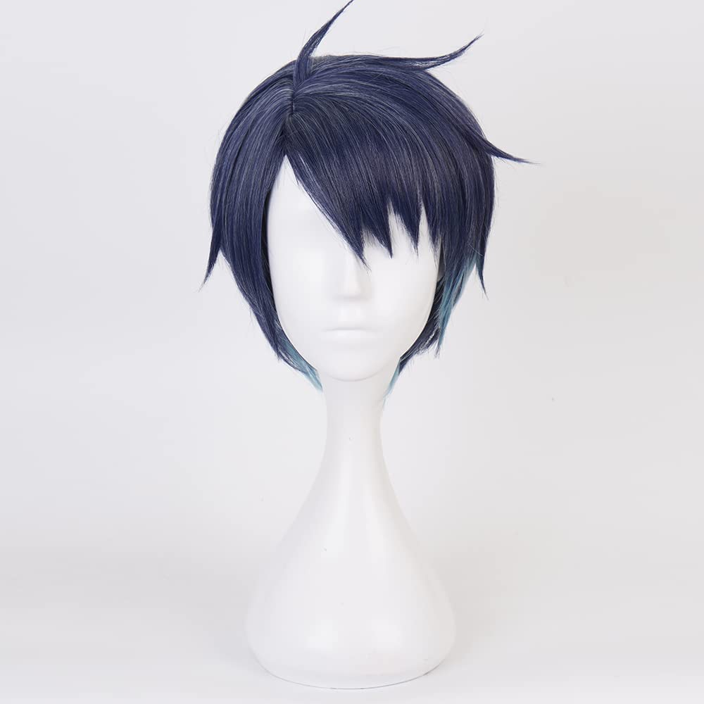 Dark Bule Gradient Short Wig Costume with Heat Resistant Synthetic Universal Costume Hairs for Women Men Halloween Chiristmas Comic Con Replacement Wigs - Image 2