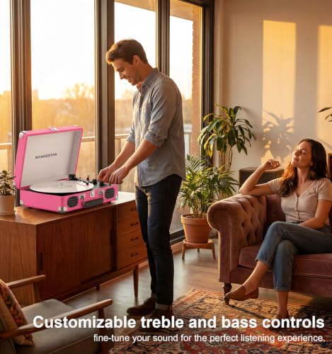 Image of Pink Bluetooth Record Player, 3-Speed Suitcase Turntable
