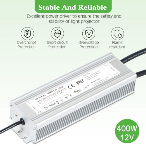 Image of LED Driver 400 Watts(200W X2) 12V DC Transformer,Waterproof IP67 Power Supply, Adapter with 3-Prong Plug 4.9 Feet Cable for Any DC led Lights, Computer Project, Outdoor Light