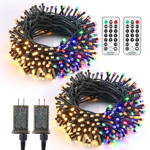 Image of Brizled Christmas Tree Lights, 2 Pack 65.67ft 200 LED Color Changing Christmas String Lights with Remote, 11 Modes Warm White & Multicolor Xmas Light Connectable Light String for Xmas Tree Home Party