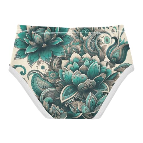 Teal Boho Floral Paisley Flowers Underwear Toddler Girl, Girls' Underwear, 2T–8 Years2