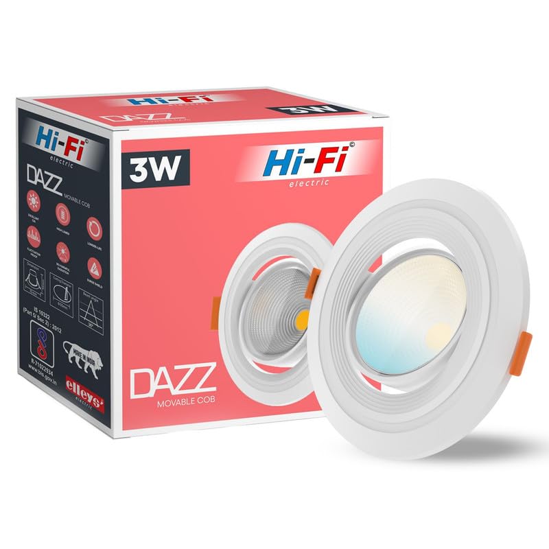 elleys' DAZZ 3W LED Light Spot Light | 3 Colors in 1(White + Off White + Yellow)| Moveable COB | 36 Beam|Adjustable Tilt Downlight for False Ceiling| Cut-Out: 55mm|Dimension: 70X36mm - Pack of 1-image-18